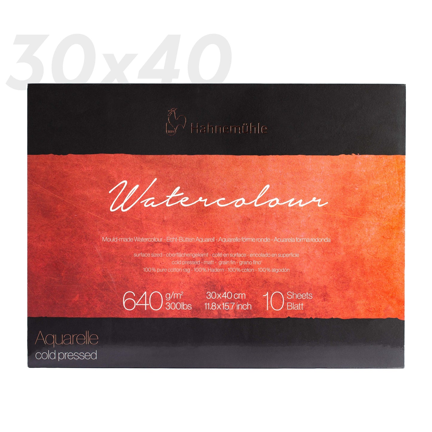 BLOCK ACUARELA 640 g/m² GRANO FINO 30×40 ‘The Collection Watercolour’ HAHNEMÜHLE – 100% Algodón.